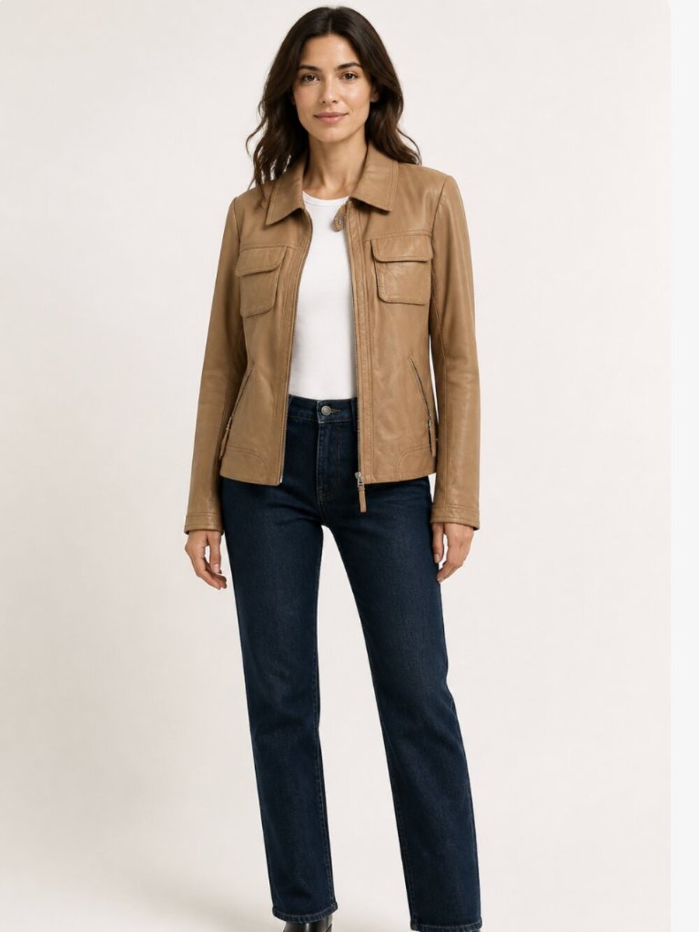 Camel-colored leather jacket from Massimo Dutti